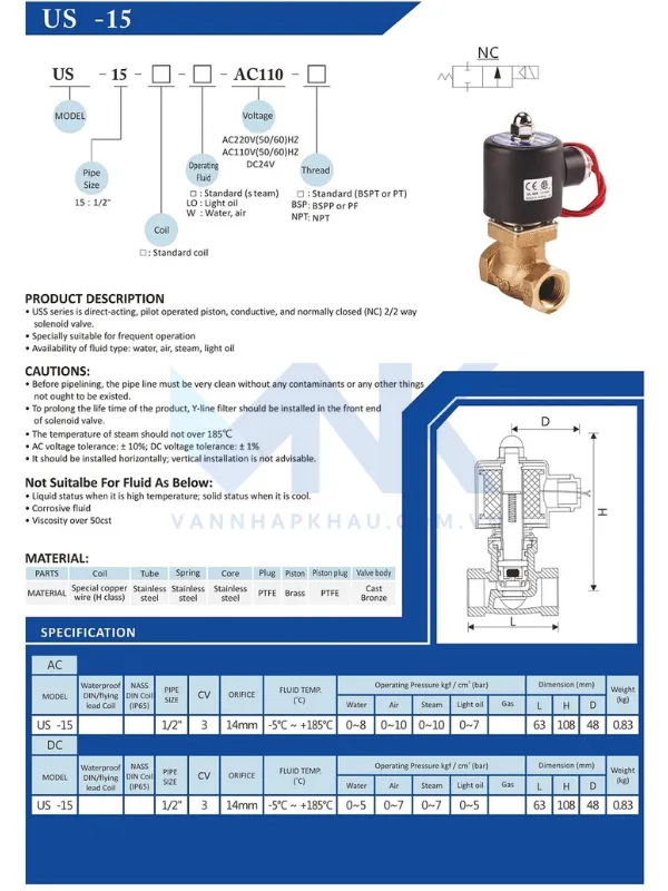 Catalog điển hình của một số van điện từ hơi