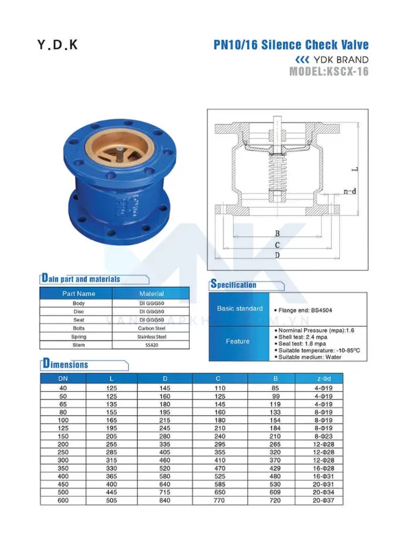 PN10/16 Silence Check Valve YDK BRAND MODEL: KSCX-16