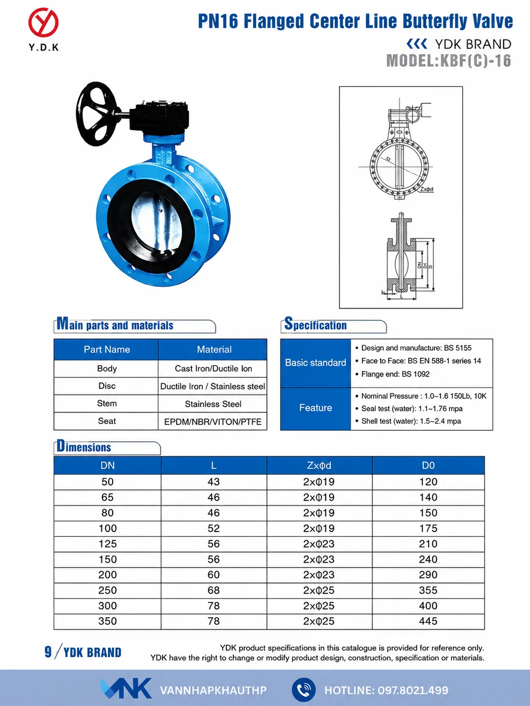 Catalogue van bướm tay quay YDK