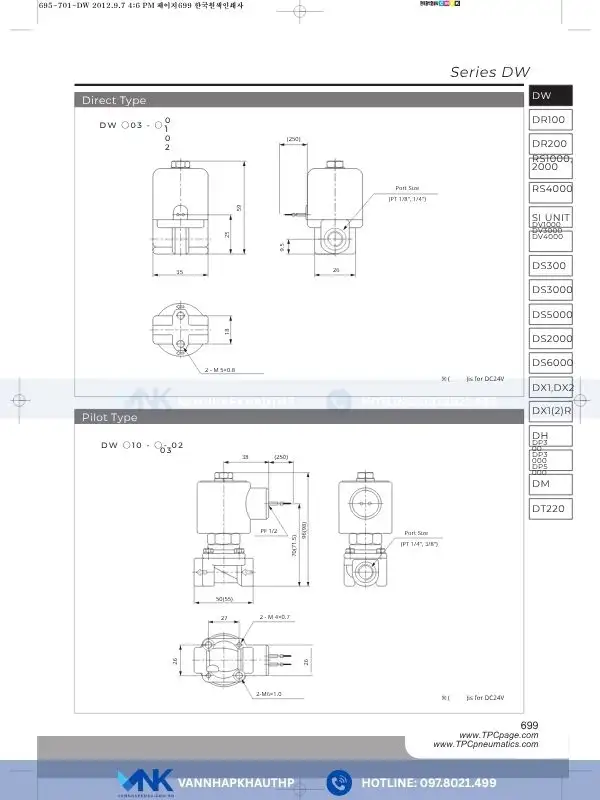 Catalogue van điện từ TPC model DWS chuyên hệ hơi nóng