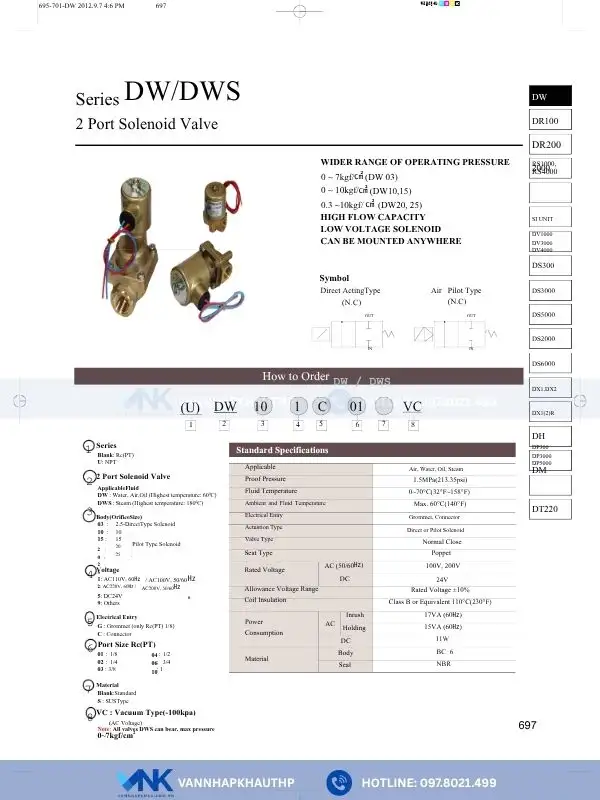 Catalogue van điện từ TPC model DWS chuyên hệ hơi nóng