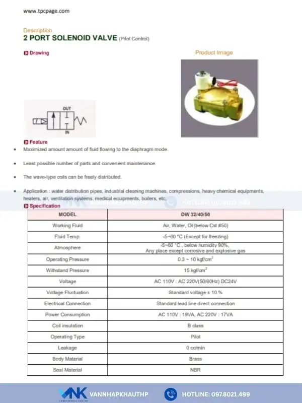 Catalogue van điện từ TPC model DW