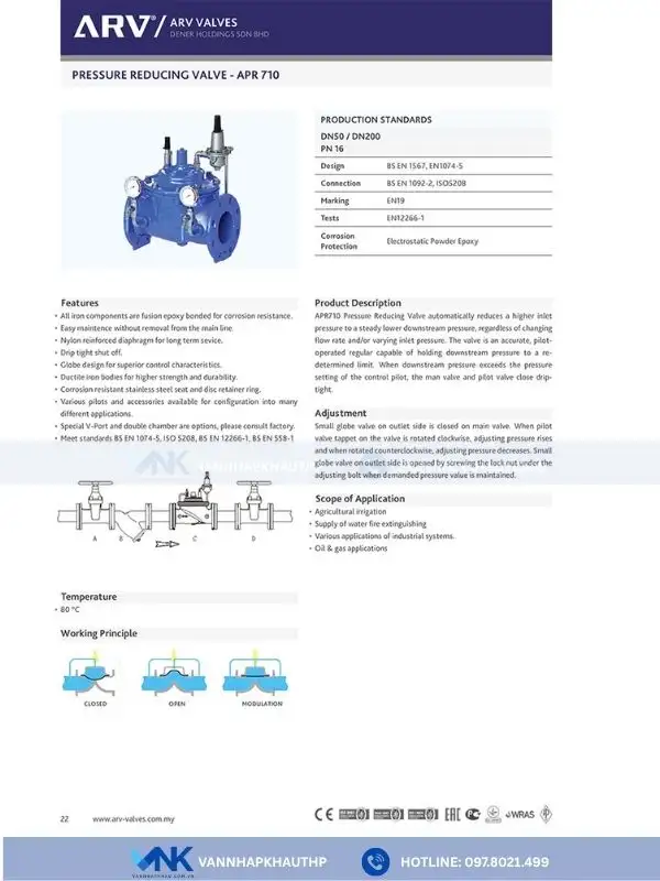 Thông tin catalogue van giảm áp thủy lực ARV