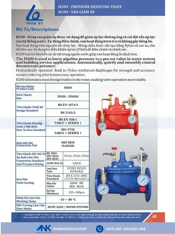 Catalogue van giảm áp thủy lực Shinyi Đài Loan