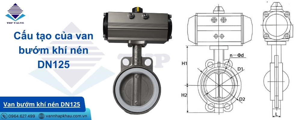 cấu tạo của van bướm khí nén dn125