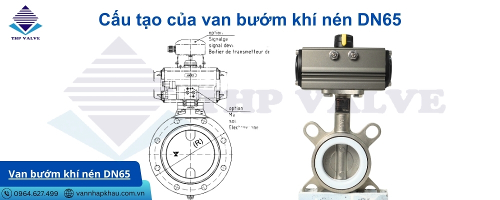 cấu tạo của van bướm khí nén dn65