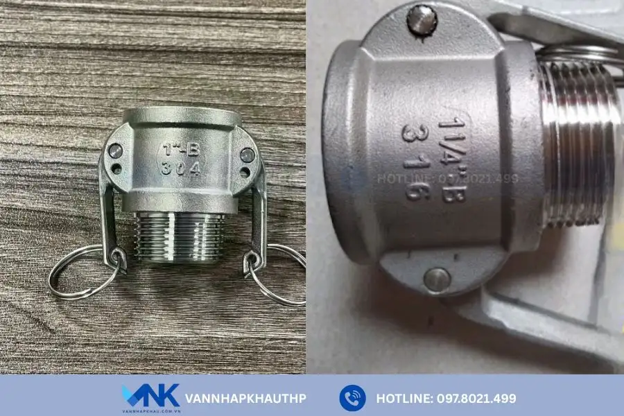 Khớp nối nhanh kiểu B thiết kế ren ngoài và có hai tai kẹp