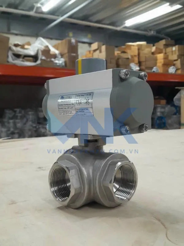 Van bi inox 3 ngã điều khiển khí nén