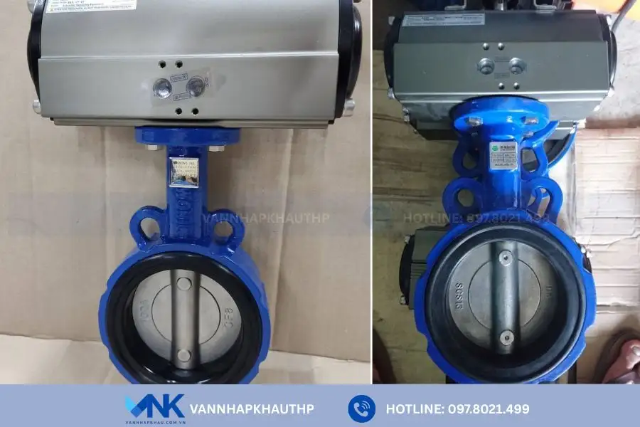 Van bướm gang cánh inox điều khiển bằng khí nén Kosaplus Hàn Quốc