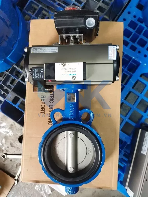 van bướm điều khiển khí nén lắp van điện từ