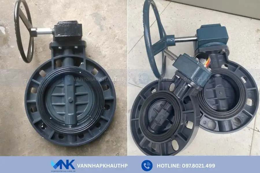 Van bướm làm từ chất liệu nhựa kết hợp bộ truyền động tay quay