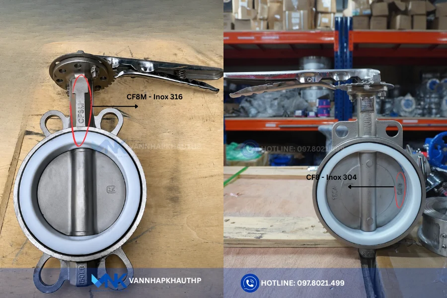 Van bướm tay gạt inox phân loại theo chất liệu