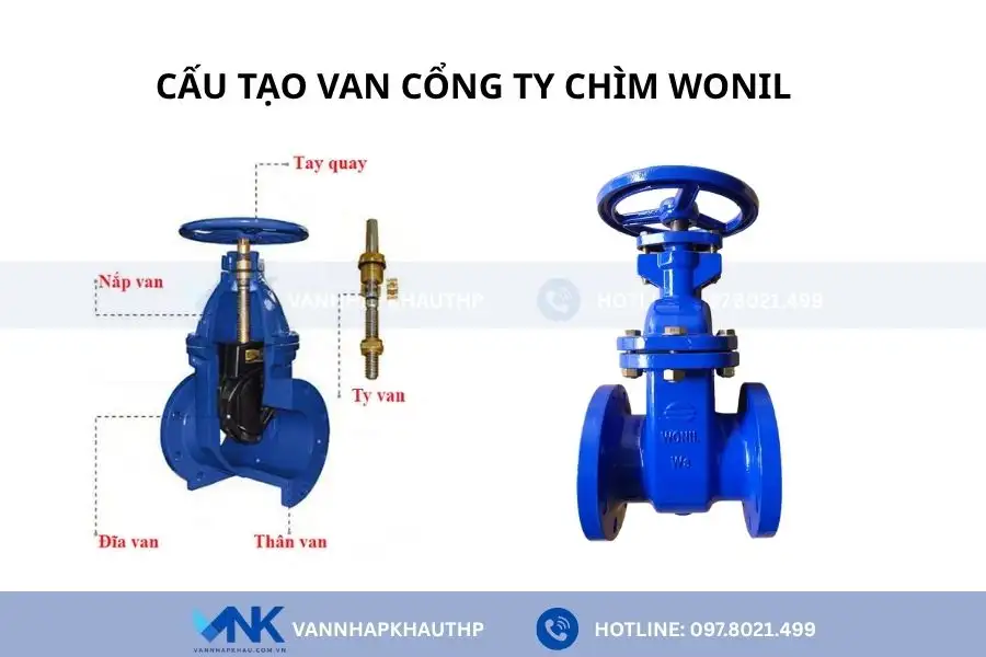 Các bộ phận chính của van cổng ty chìm Wonil Hàn Quốc