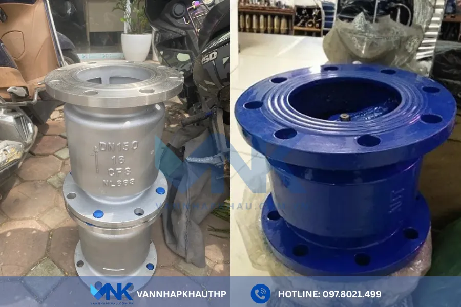 Hình ảnh thực tế của van 1 chiều lò xo inox, gang tại kho