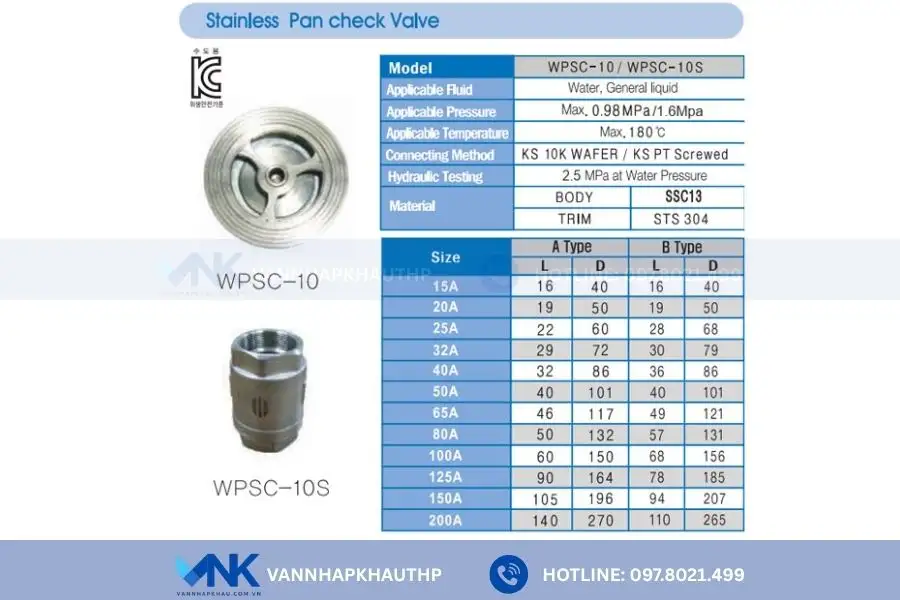 Catalogue van một chiều lò xo Wonil