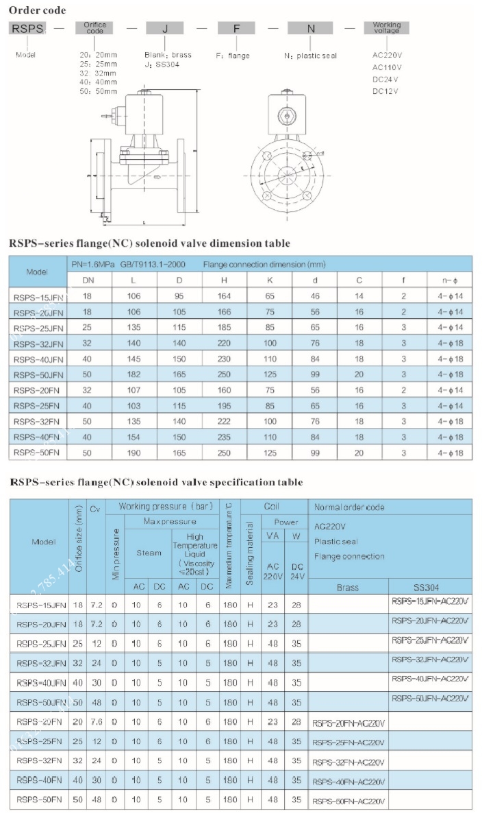 Catalogue van điện từ Inox lắp bích DN20 (Model RSPS-20JF)
