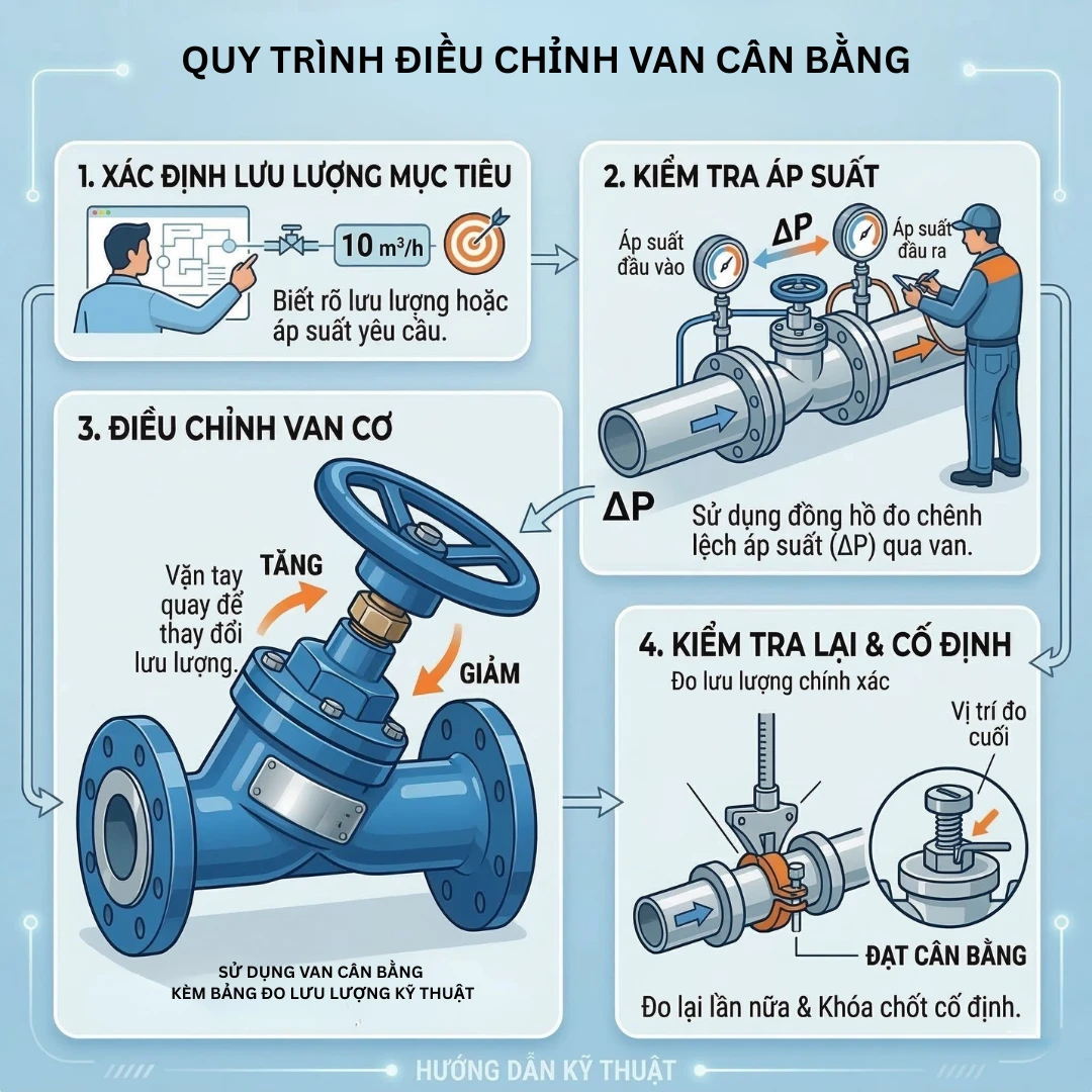 Hình ảnh hướng dẫn điều chỉnh van cân bằng