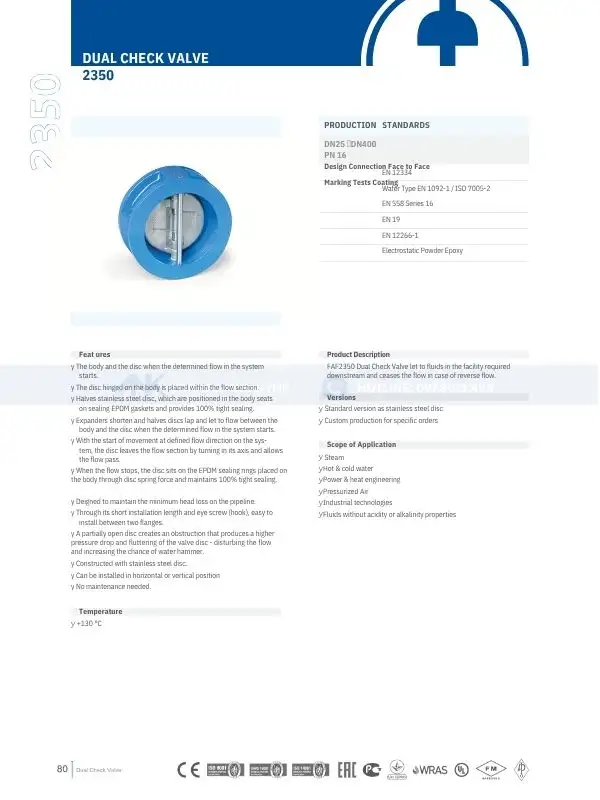 Catalog của van 1 chiều cánh bướm FAF 2350