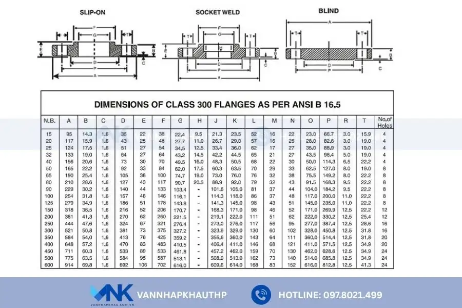 Mặt bích tiêu chuẩn ANSI Class300