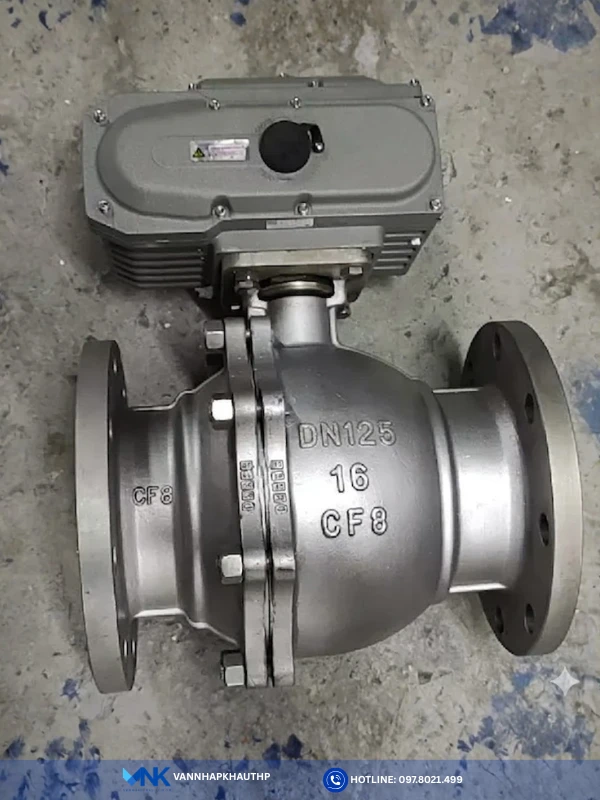 Van bi điện DN125 inox 2PC điều khiển điện Haitima