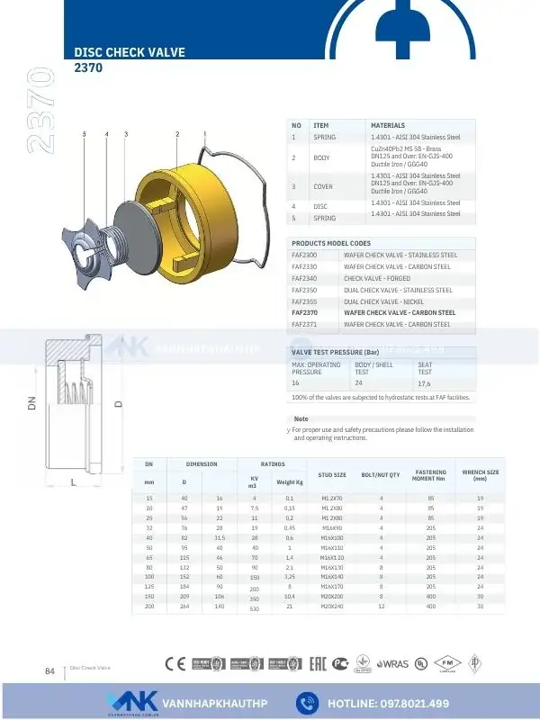 Catalog van một chiều đĩa FAF 2370