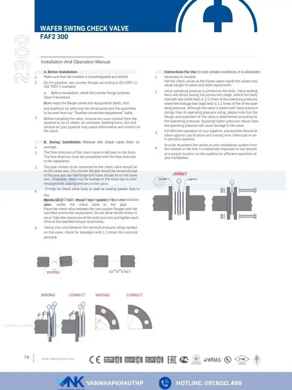 Catalog van một chiều lá lật wafer dạng treo FAF 2300